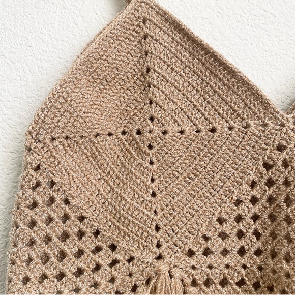 MIREMAR Natural Beige Tan Crochet Fringe Bohemian Boho Top One Size - Picture 9 of 15